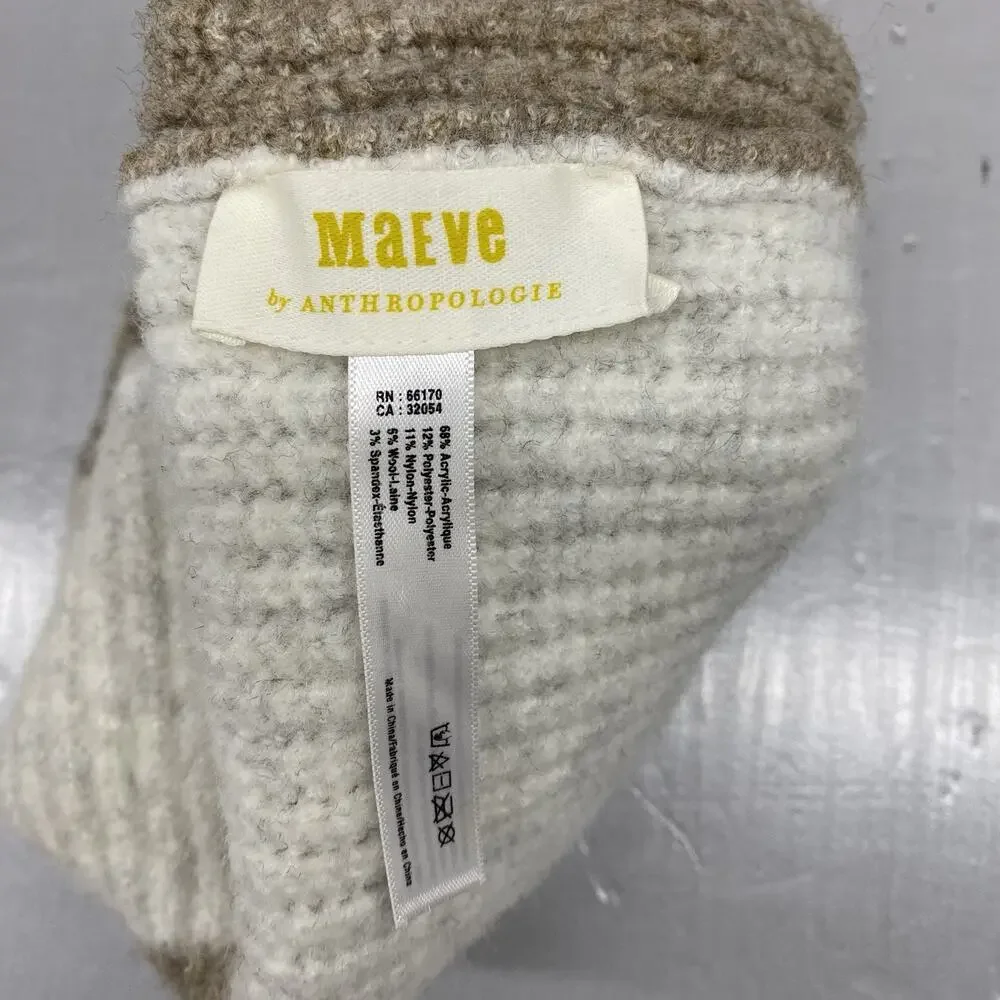 Maeve Anthropologie Womens Hat Cream Taupe Colorblock Ribbed Knit Après Ski Boho